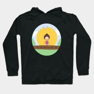 kawaii yoga girl meditating on a tree branch in the nature Hoodie